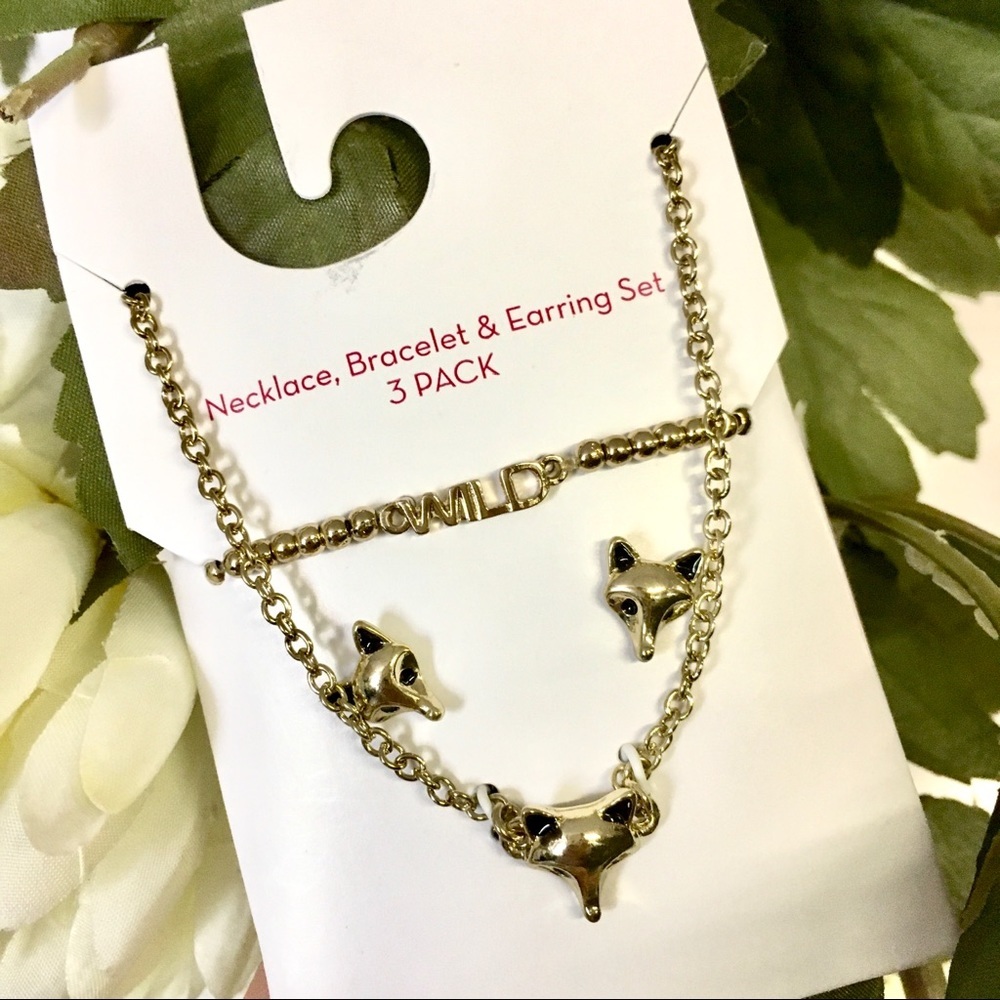 ⭐️Fox 3 piece Set Earrings Bracelet Necklace CUTE